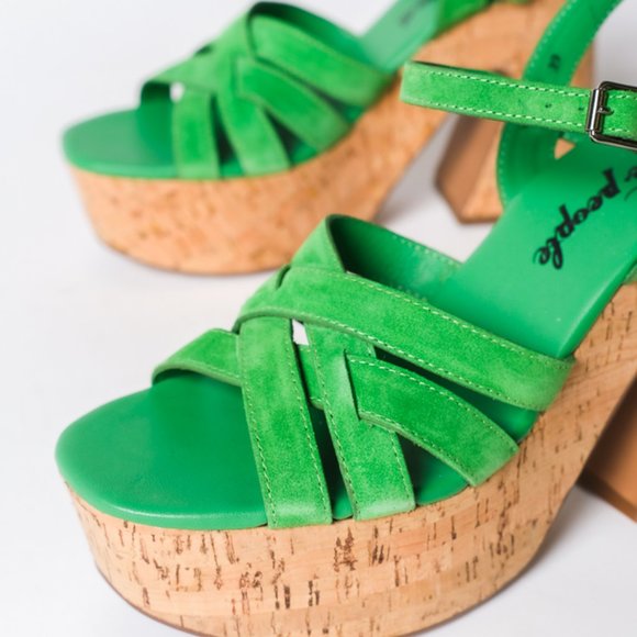 NIB Free People Lisbon Platform Sandals High Heels Kelly Green Size 7 - Picture 3 of 5